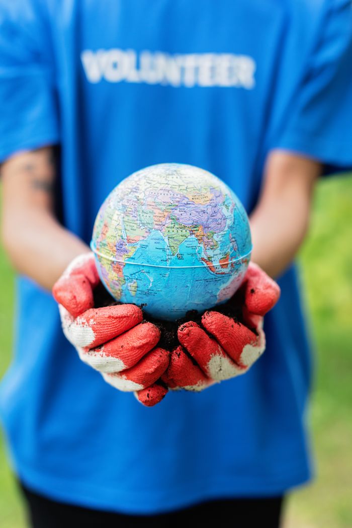 Services Close-up of hands holding a globe, symbolizing global environmental awareness and volunteering.